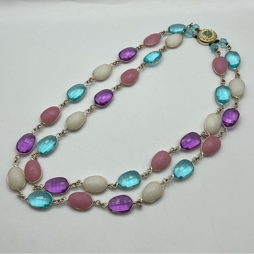 Vintage western Germany double layer Pink and Purple Beaded Necklace